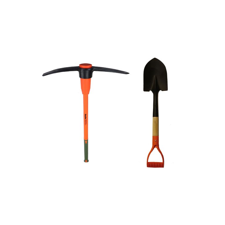 Pala Cuchara con Mango de Madera para Construcción Major + Picota 5LB con mango de Fibra Bauker