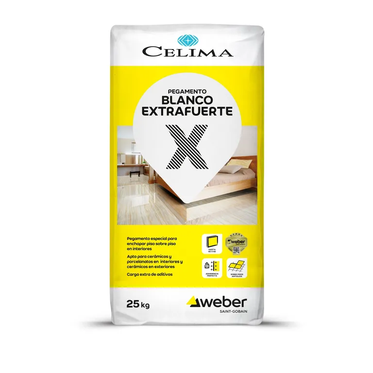 Pegamento para Cerámicas o Porcelanatos Celima Blanco Extrafuerte 25kg