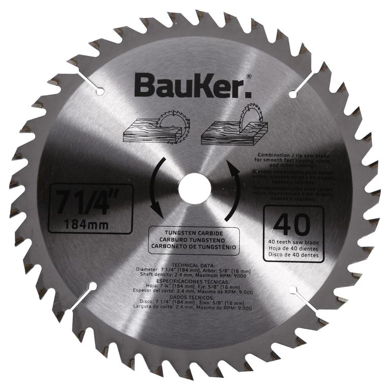 Disco para Madera 7 1/4" 40 Dientes Bauker