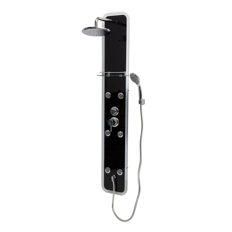 Columna de Ducha Hidromasaje Vidrio Templado 150x25cm Negra