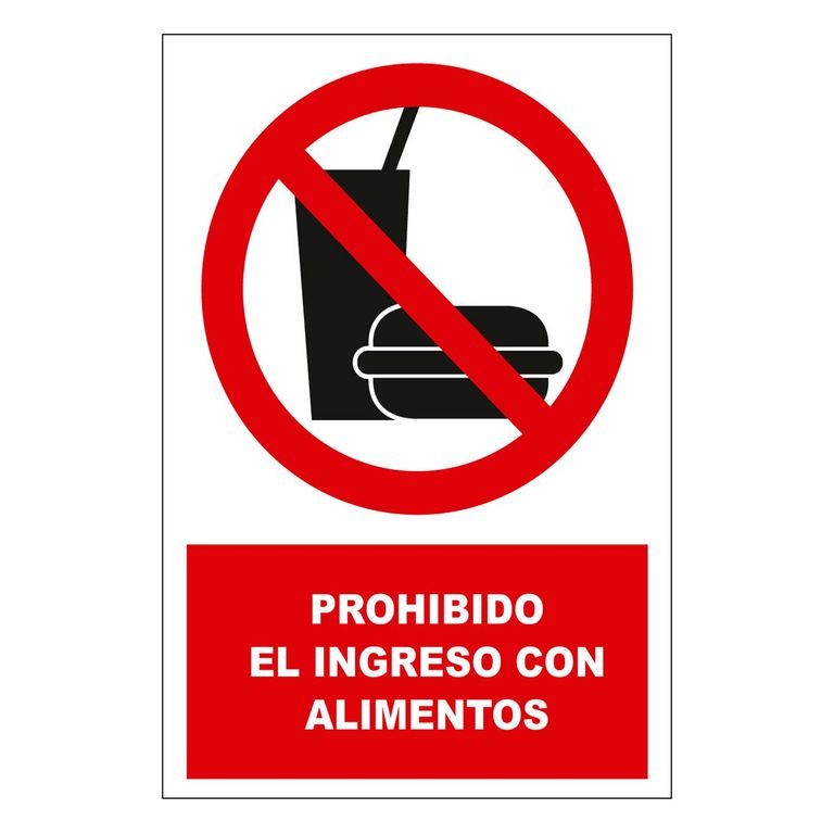 Señal de Prohibido el Ingreso de Alimentos 15x22.5 cm.