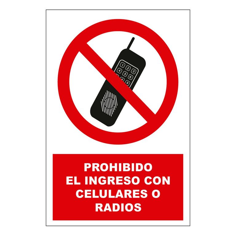Señal de Prohibido el Ingreso con Celulares 15x22.5 cm.