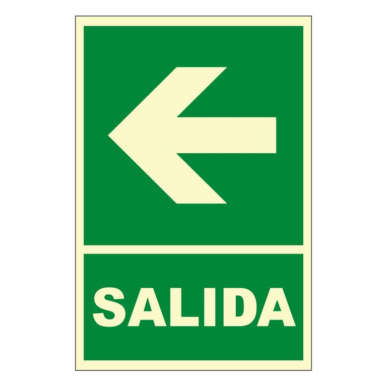 Señal de Salida Izquierda Fotoluminiscente 15x22.5 cm.