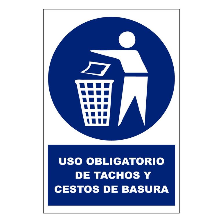 Señal de Obligatorio Uso de Tachos de Basura 20x30 cm.