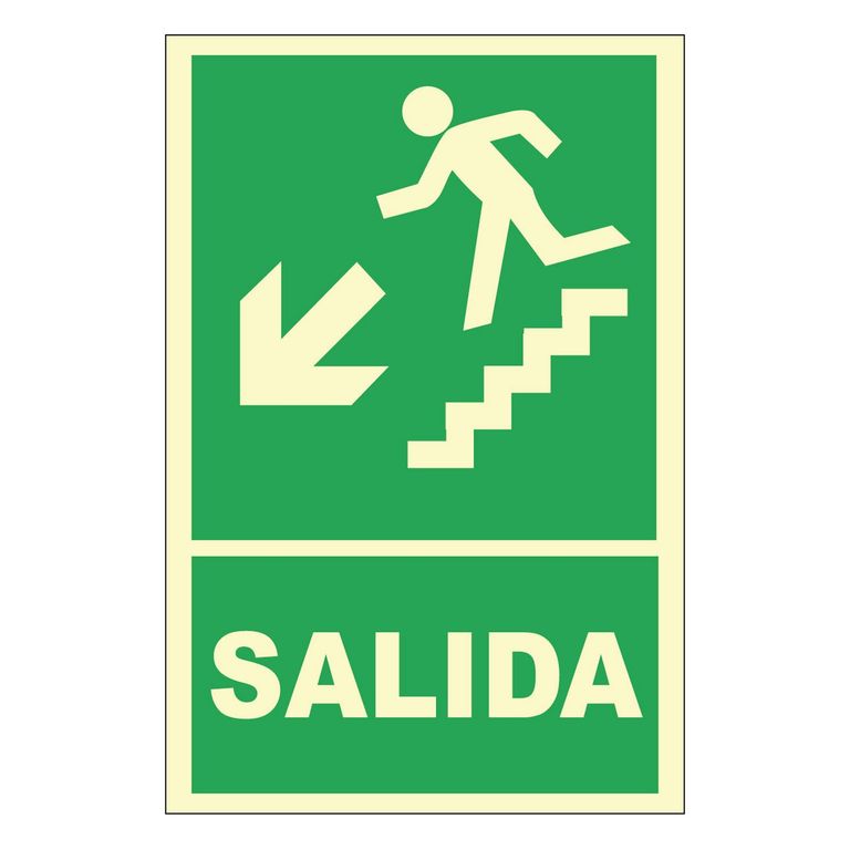 Señal de Escalera Abajo Izquierda Fotoluminiscente 20x30 cm.