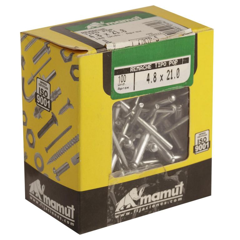 Remache Aluminio Tipo Pop 4x21 mm. x 100 unid.