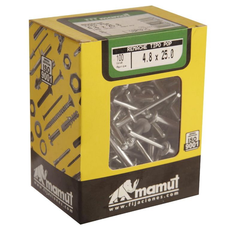 Remache Aluminio Tipo Pop 4.8x25 mm. x 100 unid.