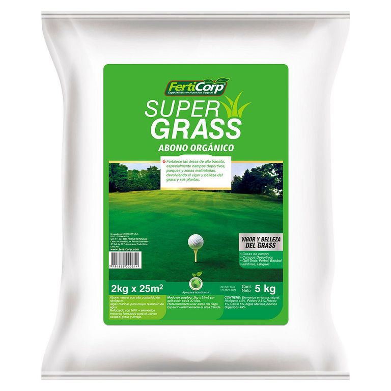 Abono Orgánico Super Grass 5 kg Abono natural con alto contenido de nitrógeno 26 cm7 cm32 cm