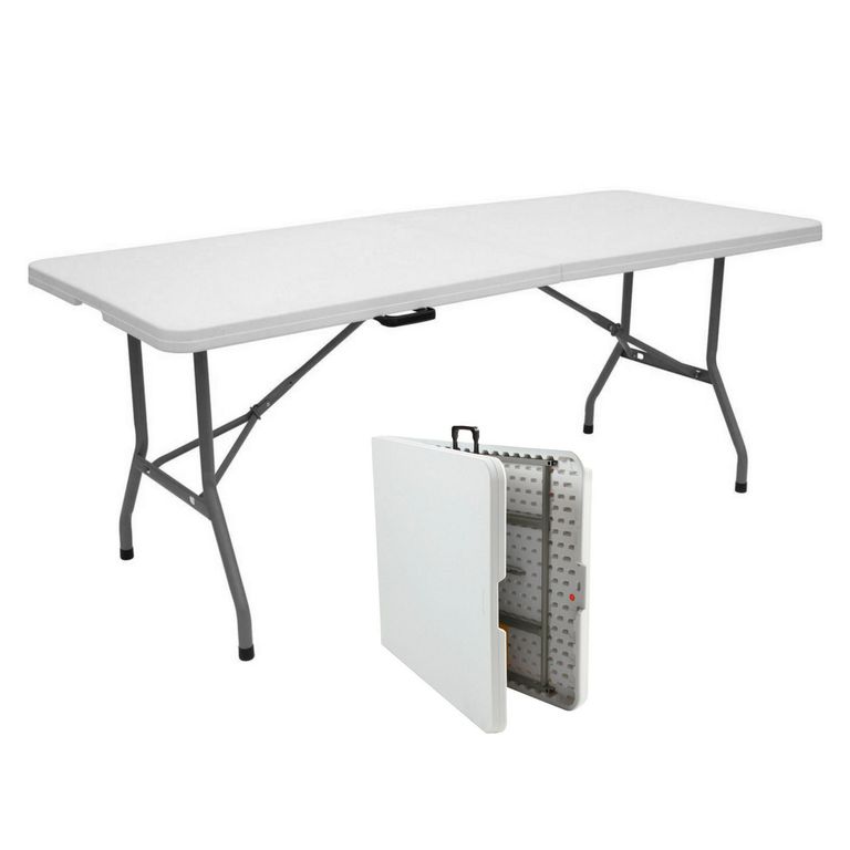 Mesa Plegable Rectangular Blanco 180x75x74 Cm