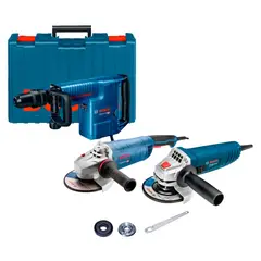 BOSCH - Martillo Demoledor GSH 11 E-1500W + 4 Cinceles + Maletín + Amoladora Eléctrica 180mm 2500W + Amoladora Gws 850