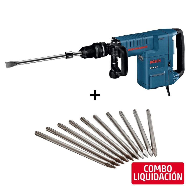 Combo Martillo Demoledor SDS Max 1500W GSH 11 E + 10 Cinceles Max