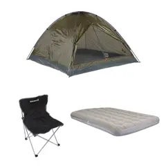 KLIMBER - Carpa Para 4 Personas Modelo Dome Color Verde + Colchón Inflable 2 Plazas + Silla Plegable para Camping Surtido