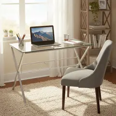 JUST HOME COLLECTION - Escritorio Plateado de Vidrio