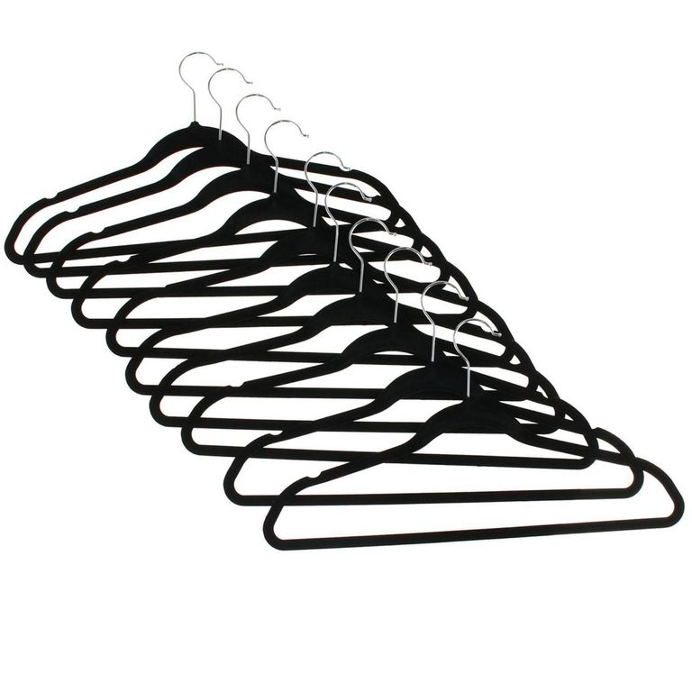 Set x10 Colgadores de Ropa de Terciopelo Negro