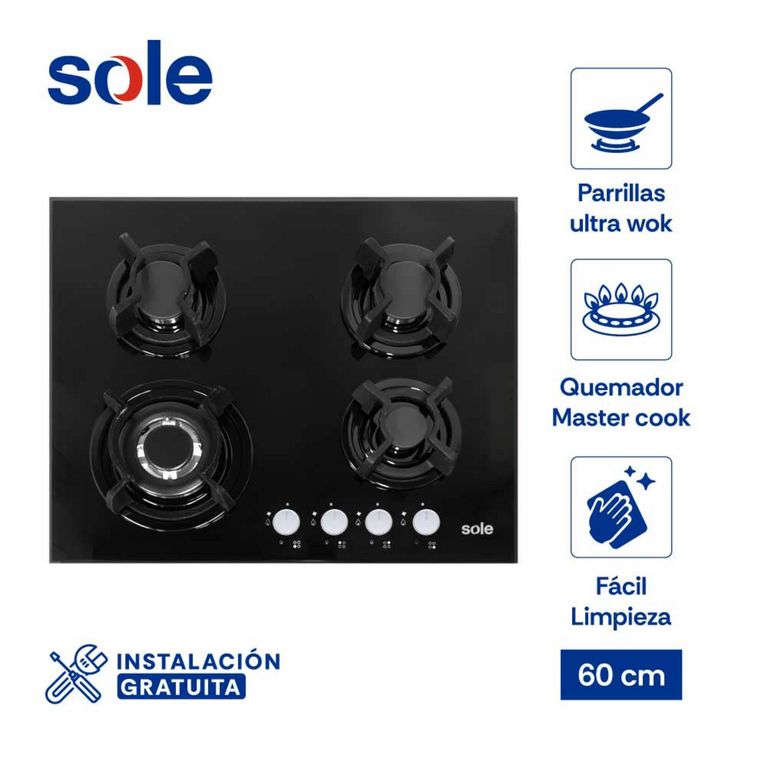 Encimera Empotrable Eléctrica 4 Hornillas Sole SOLCO034 Negro