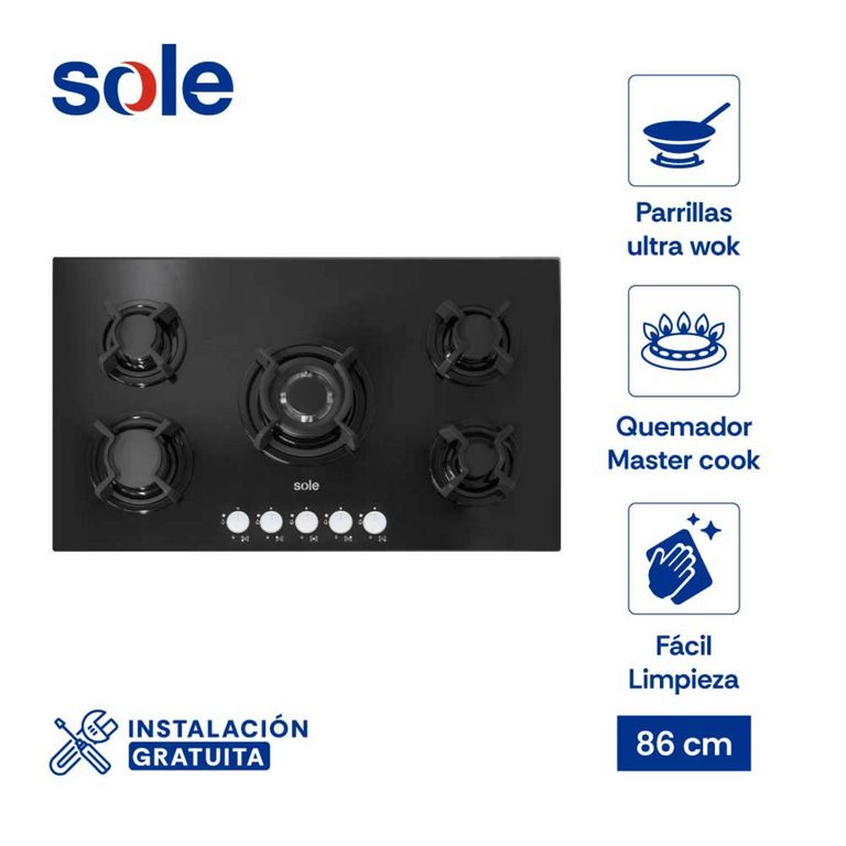 Encimera Empotrable Eléctrica 5 Hornillas Sole SOLCO033 Negro