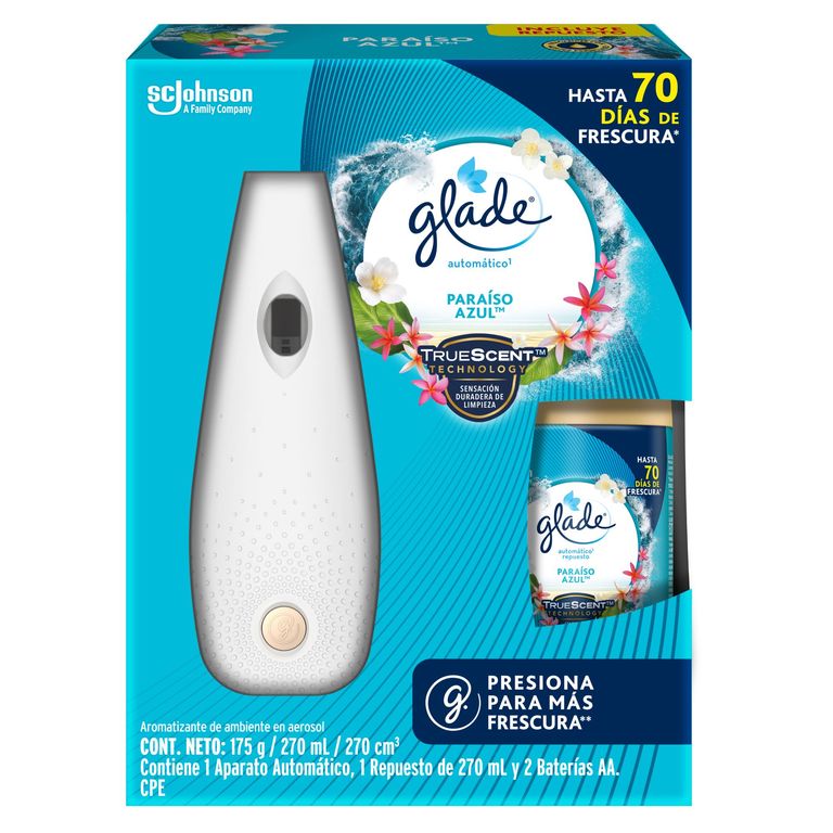 Ambientador Automático Glade Paraíso Azul con repuesto 270 ml