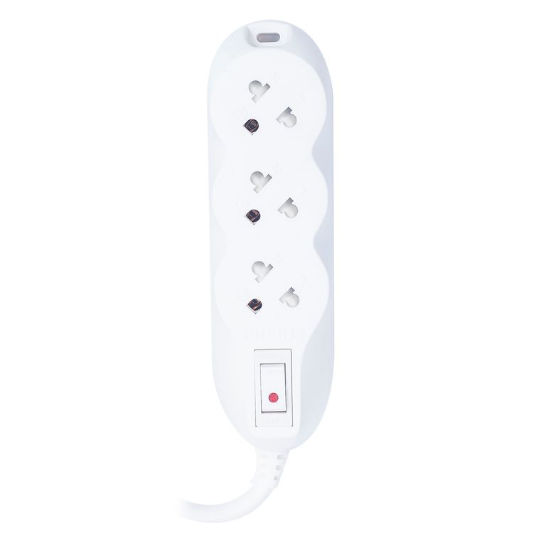 Extensión 3 Tomas Universal + Tierra 3 Metros Blanco