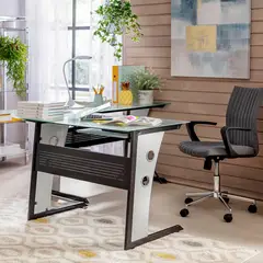 JUST HOME COLLECTION - Escritorio en L Blanco de Vidrio Ejecutivo