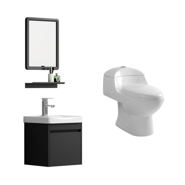 WC Inodoro One Piece Lara Plus Blanco + Combo Raymond Vanitorio + Espejo Sensi Dacqua
