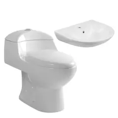 SENSI DACQUA - Lavamanos Sobre Pedestal Florencia Blanco + WC Inodoro One Piece Lara Plus Blanco