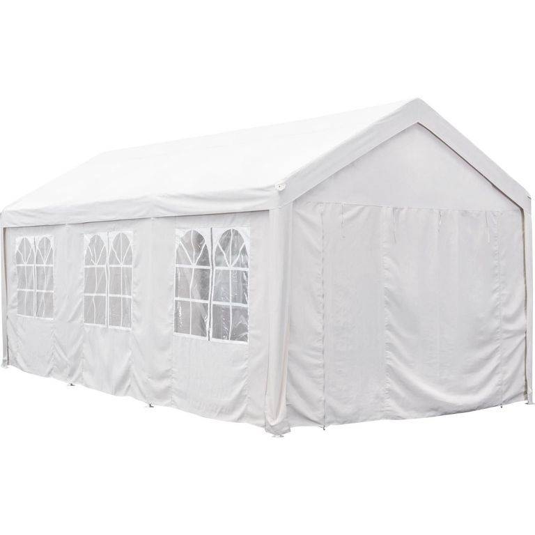 Toldo Armable Acero Blanco con Cortinas 3X6 M