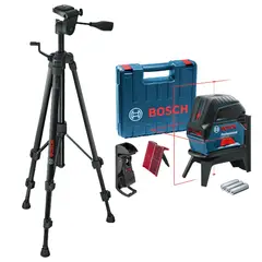 BOSCH - Nivel Láser 15m Con Puntos De Plomada y Soporte + Trípode Para Nivel 1.5m BT 150
