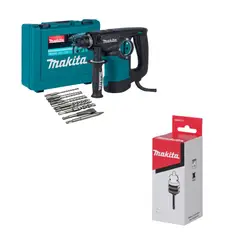 MAKITA - Rotomartillo SDS Plus Eléctrico 800W + 17 Accesorios + Adaptador SDSPLUS Mandrillave