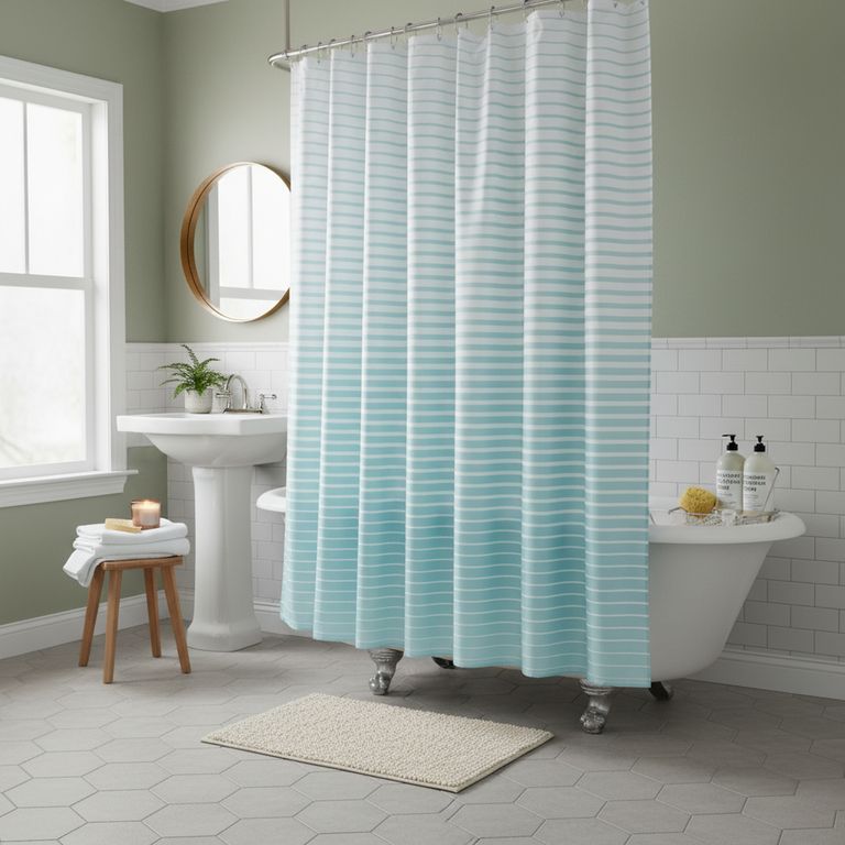 Cortina de Baño Rayas Estampadas 180x180cm Celeste