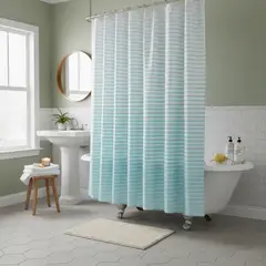 CASA BONITA - Cortina de Baño Rayas Estampadas 180x180cm Celeste