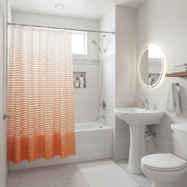 Cortina de Baño Rayas Estampadas 180x180cm Naranja