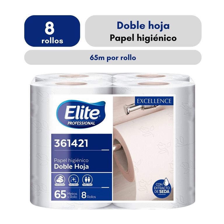 Papel Higiénico Doble Hoja Elite X8 Rollos 65M