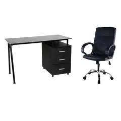 JUST HOME COLLECTION - Escritorio de vidrio Trípoli Negro + Sillón Michellin Negro