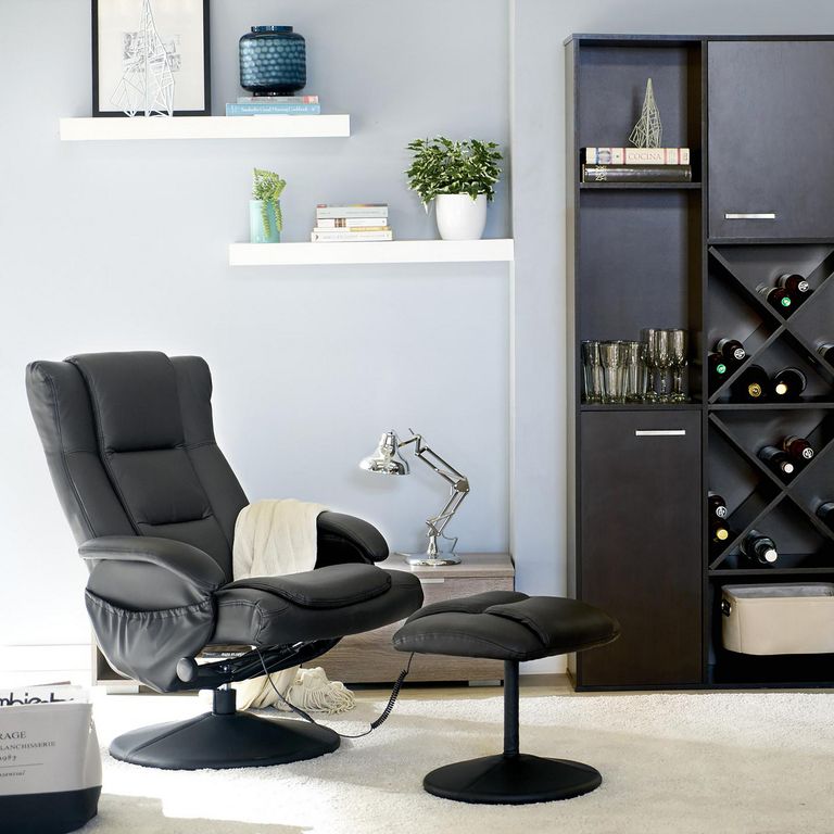 Sillón Reclinable 1 Cuerpo Masajeador con Apoyapies Ottoman Negro