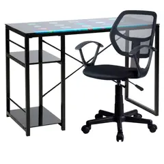 undefined - Combo Escritorio de vidrio CPU Tablet + Silla PC Avignon con Brazos Negra