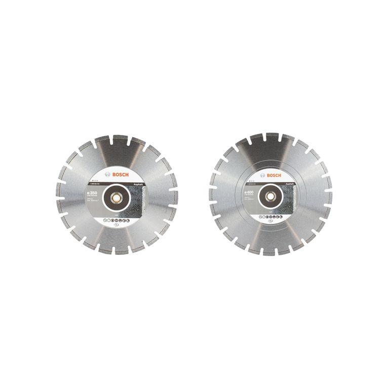 Disco diamantado para hormigón Bosch Standard for Asphalt Ø400x20/25,4x3,6x10mm + Disco diamantado Segmentado Ø350 x 20/25,40 x 3,2 x 10 mm / Standard para asfalto Bosch