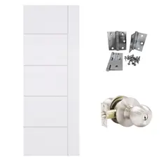 undefined - Puerta Interior Combo (Marco+Kit de Instalación) Verona 65x207cm Blanco + Cerradura de Pomo Dormitorio Carolina Roseta Acero Inoxidable + Bisagra Zincada 3x3" x 3 und