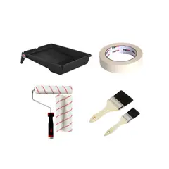 undefined - Kit rodillo antigota 9'' + 2 repuestos + Pack Brochas Kolor 4'' y 2'' + Bandeja Plástica para pintura #9 + Masking Tape 1'' x 40 m