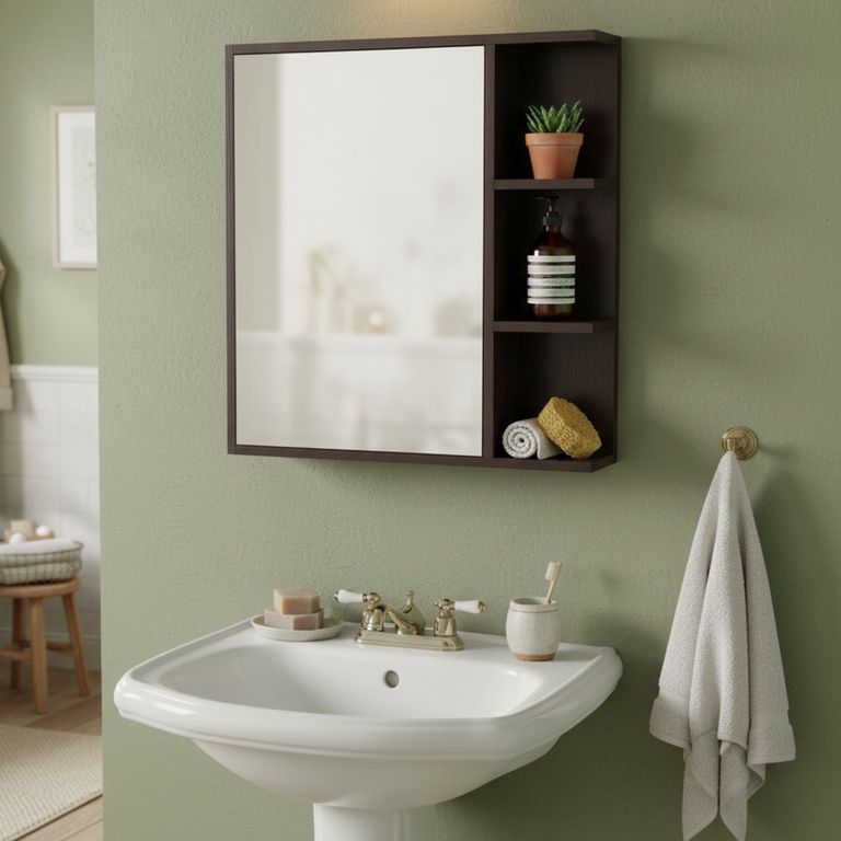 Botiquin de Baño Una Puerta con Espejo Wengue 60x60x15cm