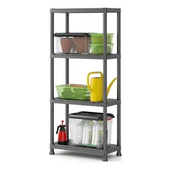 JUST HOME COLLECTION - Estante Plástico 4 Niveles 135x60x30cm 80kg Negro