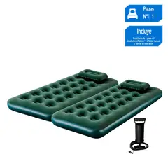 KLIMBER - Combo 2 Colchones Inflables 1 Plaza + 2 Almohadas + Inflador