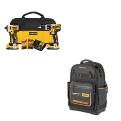 DEWALT - Taladro Percutor Inalámbrico 1/2" 20V + Atornillador de Impacto Inalámbrico 1/4" 20V + 2 Baterías 2.0Ah + Cargador 12/20V + Set de 18 Piezas + Bolso DCK287D2 + Mochila Mclaren F1 Team Pro
