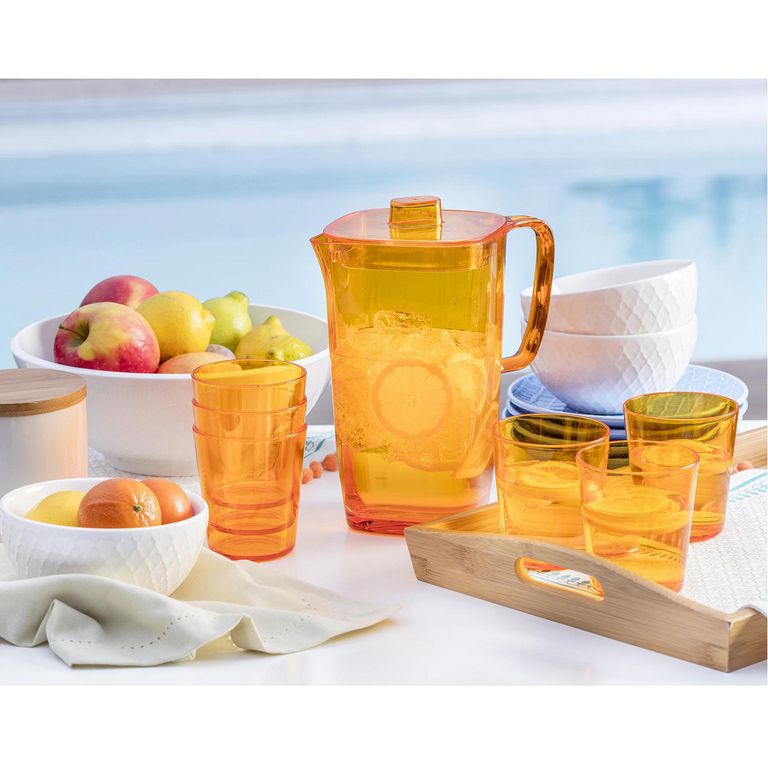 Set Jarra + 6 Vasos de Acrílico Surtido