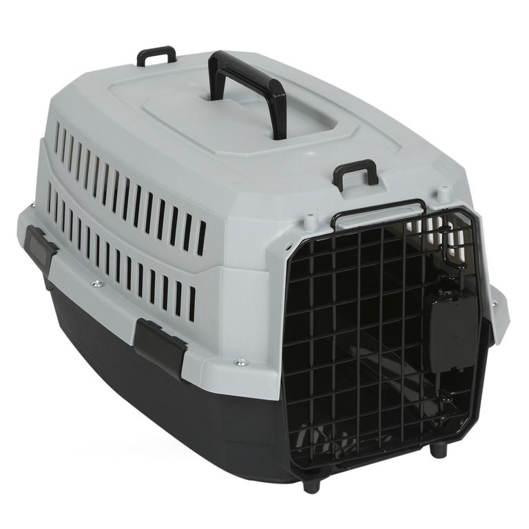 Jaula de Transporte para Perro Raza Pequeña Gris 28x28x47cm