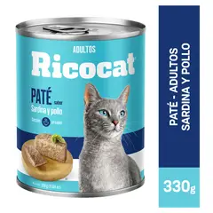 RICOCAT - Adultos Pate para Gatos 330 gr Sabor Sardina y Pollo