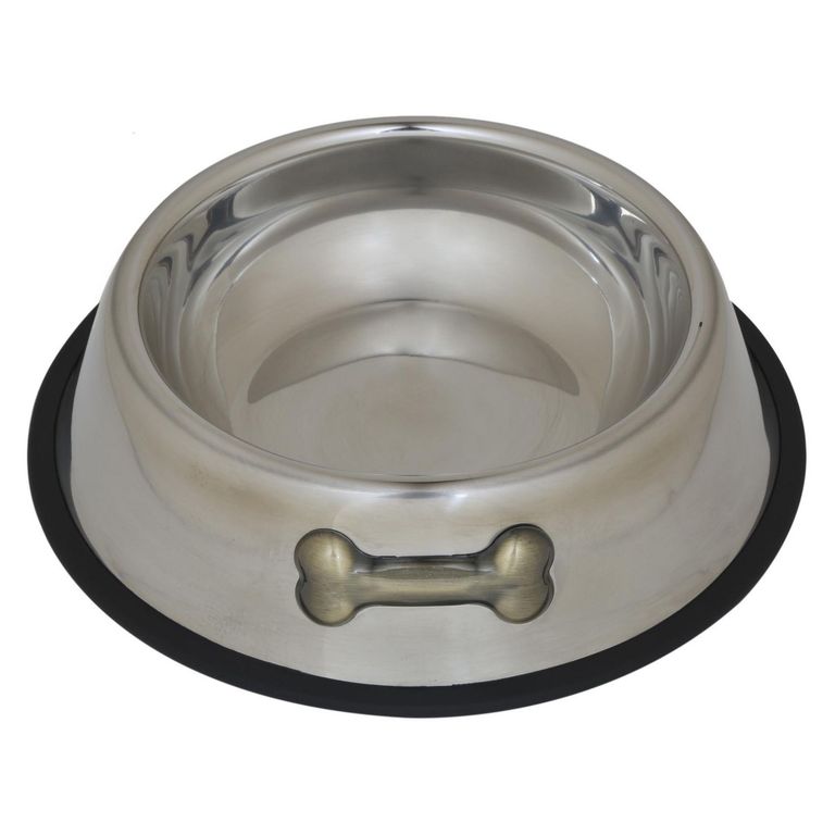 Plato de Acero para Mascota Raza Grande Color Gris