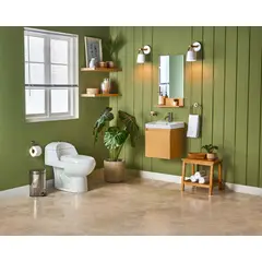 undefined - Combo Inodoro One Piece Lara Plus Blanco + Mueble Espejo Rio + Llave Lavatorio Media Bilbao + Cerámica Marmolizada Orquídea 60x60cm 1.80m2 Piso y Pared
