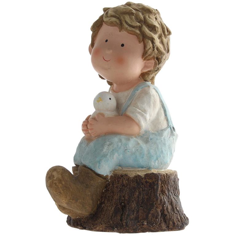 Niño con Pajaro Decorativo Resina 26x41x19cm