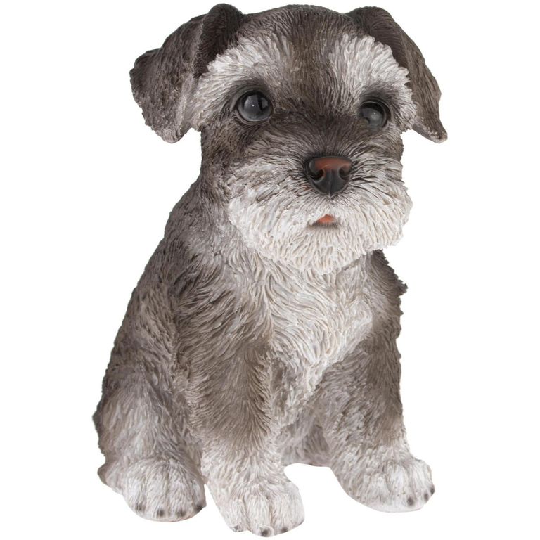 Perro Schnauzer Decorativo Resina Gris/Blanco 14x20x13cm