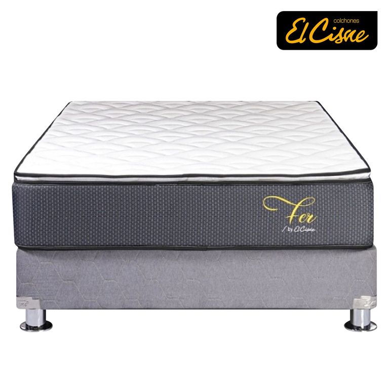 Cama Americana El Cisne Fer 2 Plazas + Colchón + 2 Almohadas